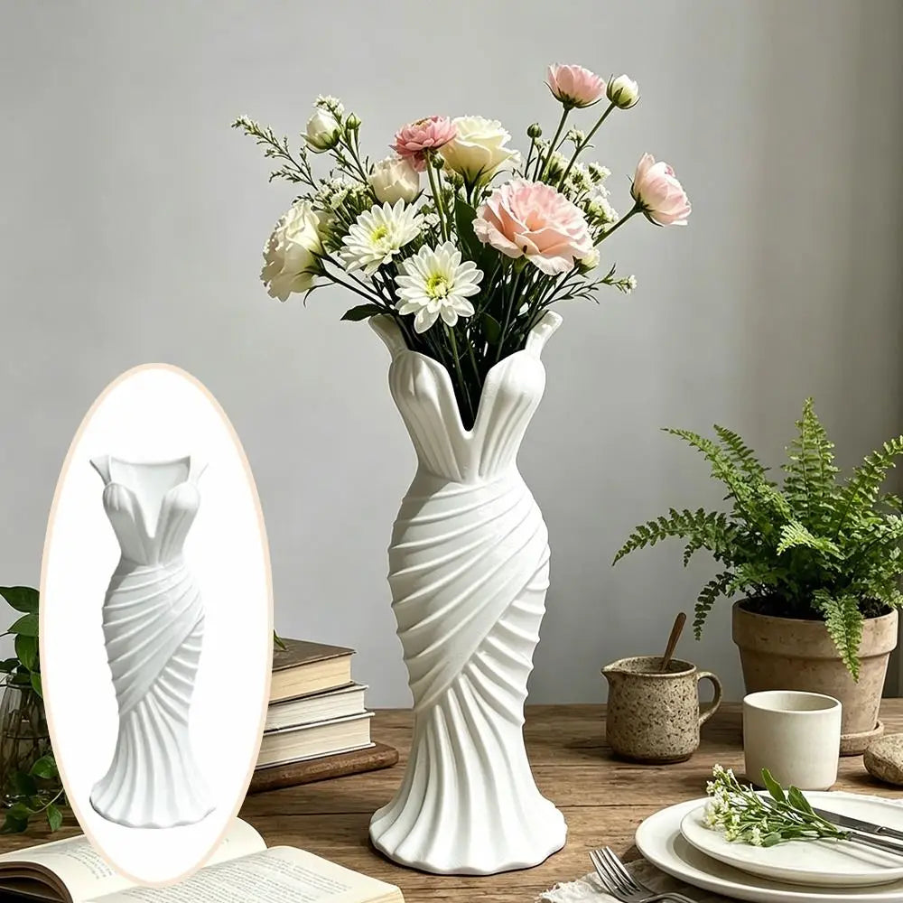 Gown-Shaped 3D Printed Flower Vases Twisted Design Minimalist-Style Elegant Dress Vase Flower Arrangement Decorative Vase