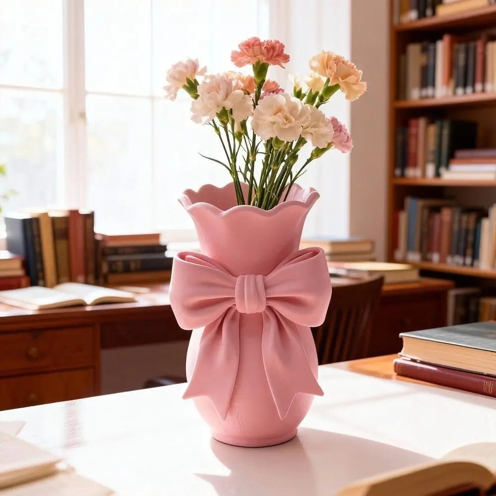 Twisted Design Pink Bow Flower Vases Flower Arrangement 3D Printed Decorative Vase Elegant Style Tabletop Flower Pot
