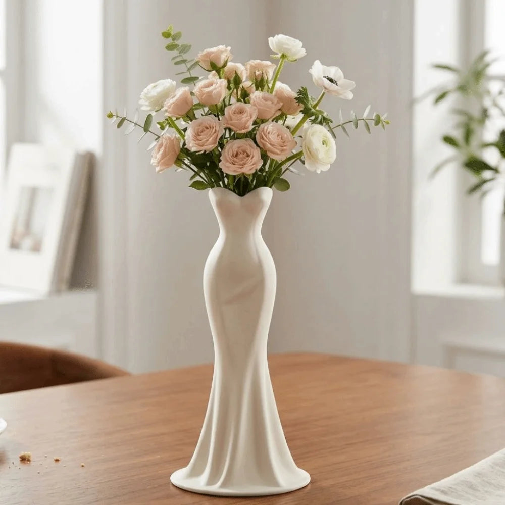 Gown-Shaped 3D Printed Flower Vases Twisted Design Flower Arrangement Elegant Dress Vase Minimalist-Style Decorative Vase