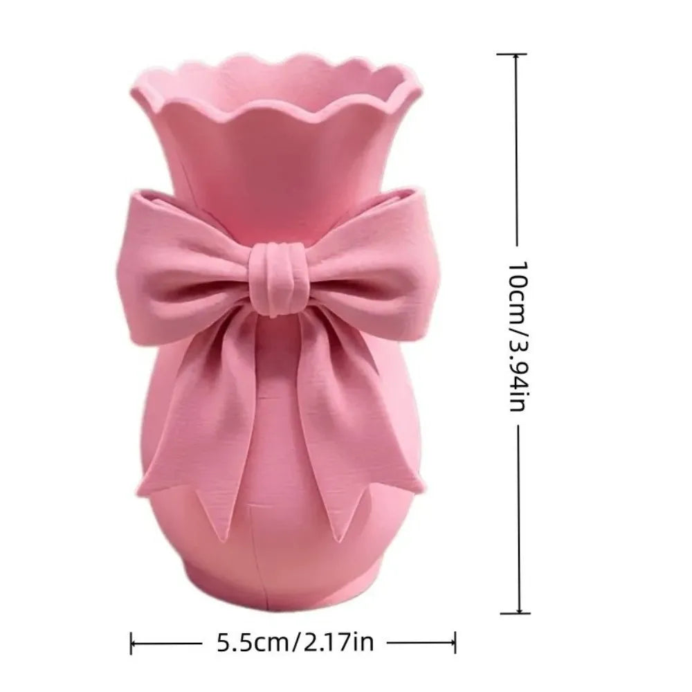 Twisted Design Pink Bow Flower Vases Flower Arrangement 3D Printed Decorative Vase Elegant Style Tabletop Flower Pot