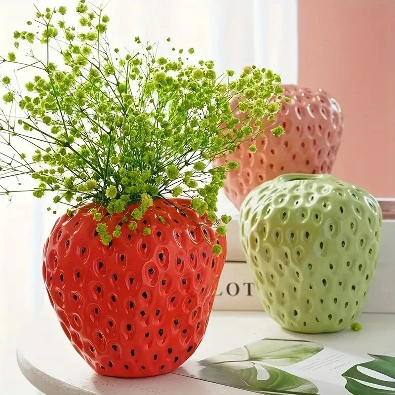 Creative Strawberry-Shaped Vase for Flower Arrangement, Living Room Home Decoration, Decorative Flower Pot