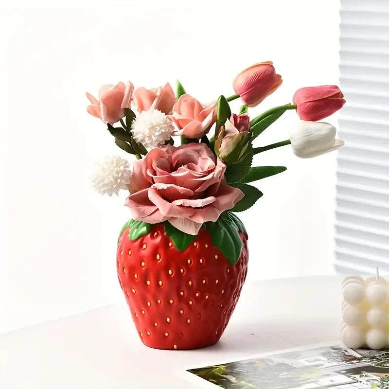 Creative Strawberry-Shaped Vase for Flower Arrangement, Living Room Home Decoration, Decorative Flower Pot