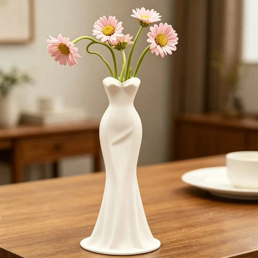 Gown-Shaped 3D Printed Flower Vases Twisted Design Flower Arrangement Elegant Dress Vase Minimalist-Style Decorative Vase