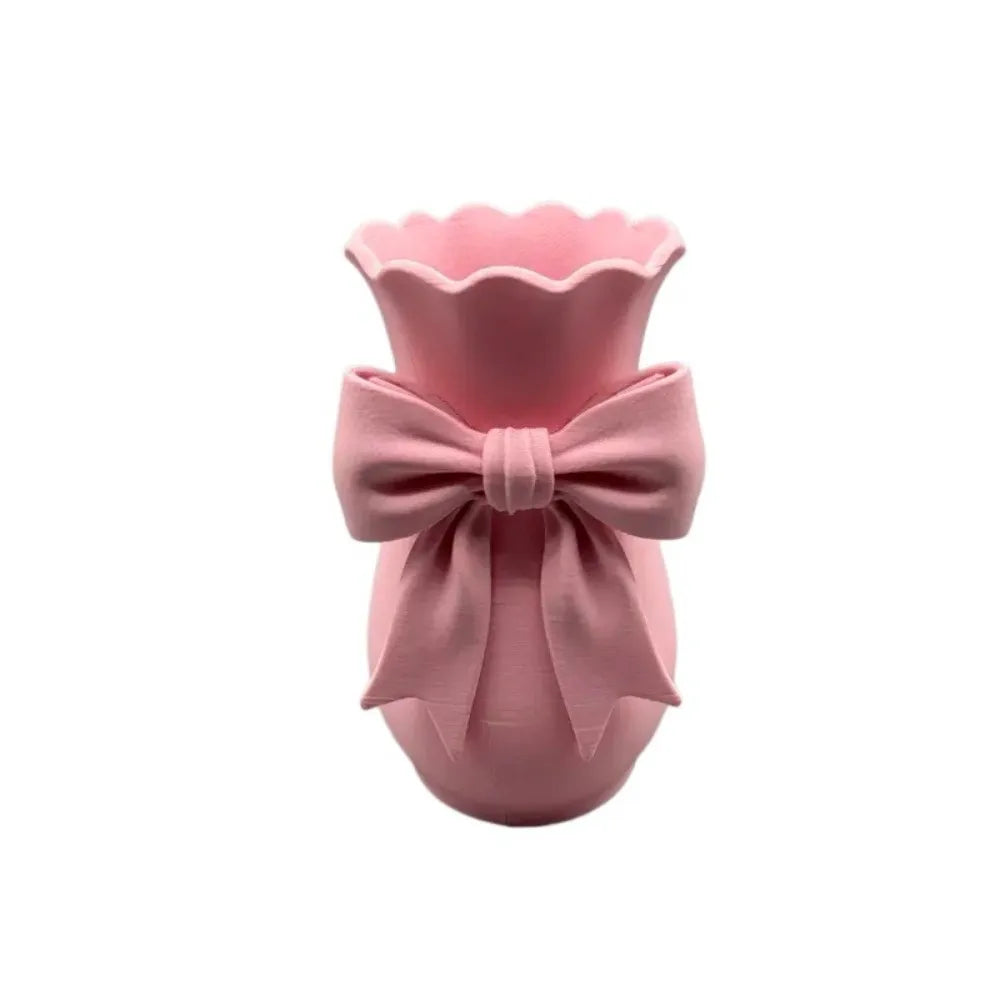 Twisted Design Pink Bow Flower Vases Flower Arrangement 3D Printed Decorative Vase Elegant Style Tabletop Flower Pot