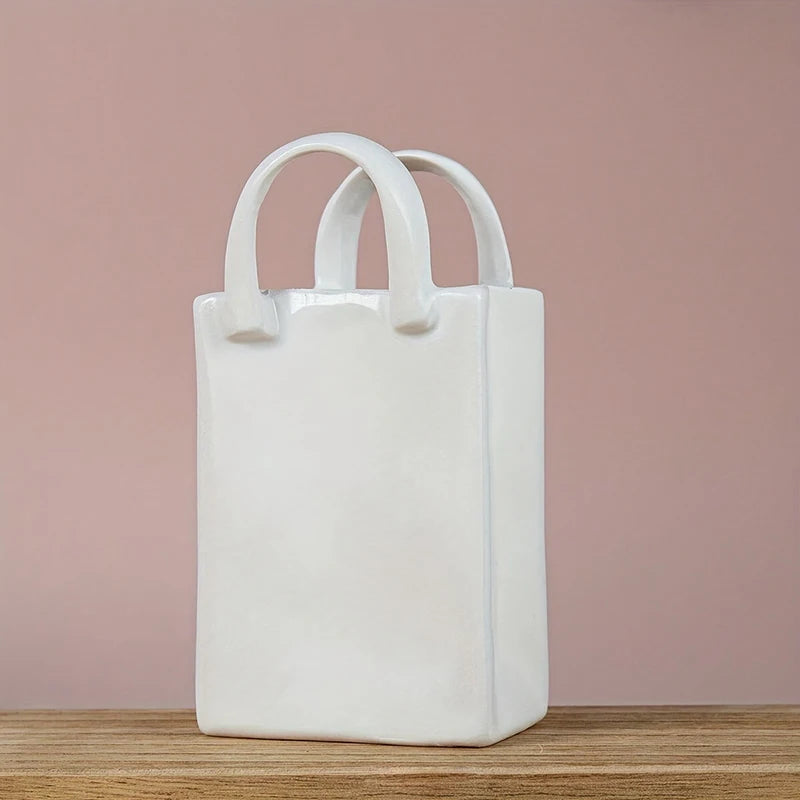 HUA HUA Handbag Shape Vase Modern Decorative White Vase Home Decoration Dried Flower Arrangement Table Decoration