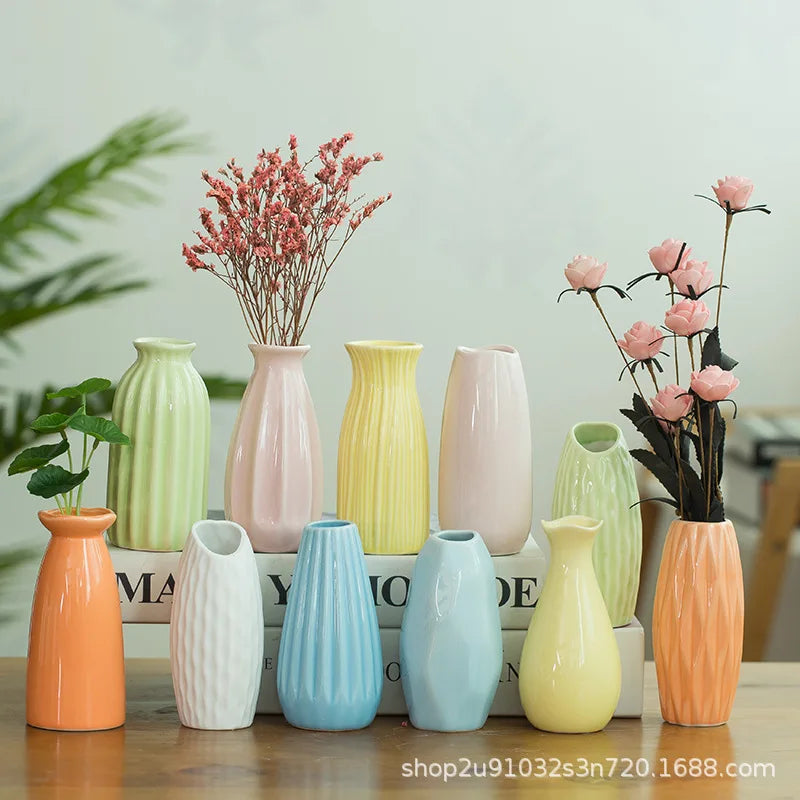 Small Fresh Ceramic Vase Creative Mini Hydroponic Flower Utensils Ins Style Home Living Room Dried Flower Ornament Gift
