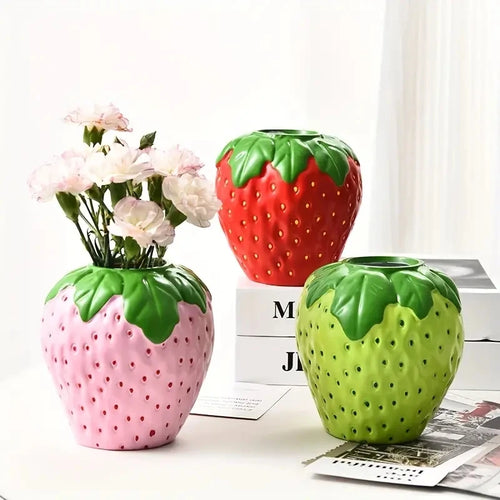 Creative Strawberry-Shaped Vase for Flower Arrangement, Living Room Home Decoration, Decorative Flower Pot