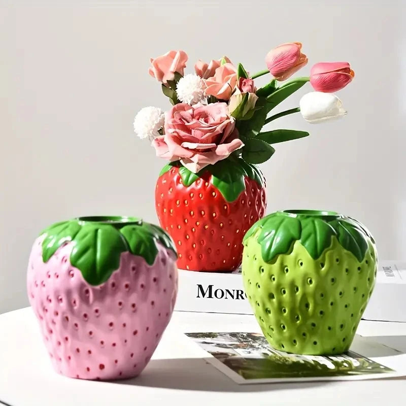 Creative Strawberry-Shaped Vase for Flower Arrangement, Living Room Home Decoration, Decorative Flower Pot