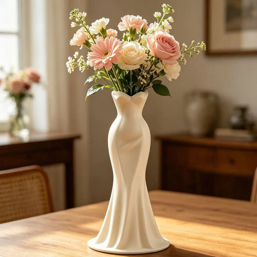 Gown-Shaped 3D Printed Flower Vases Twisted Design Flower Arrangement Elegant Dress Vase Minimalist-Style Decorative Vase