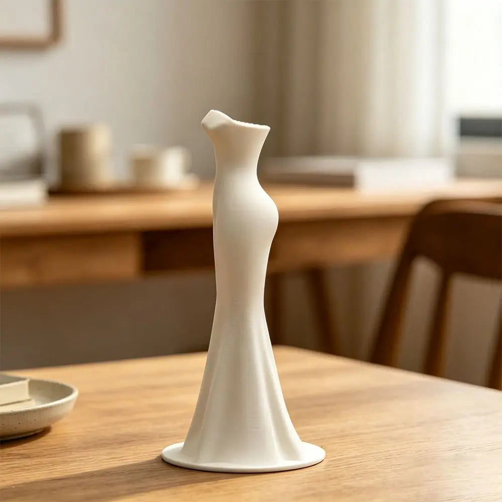 Gown-Shaped 3D Printed Flower Vases Twisted Design Flower Arrangement Elegant Dress Vase Minimalist-Style Decorative Vase