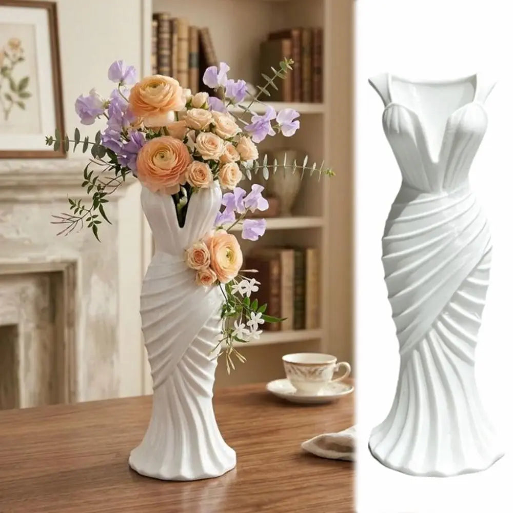Gown-Shaped 3D Printed Flower Vases Twisted Design Minimalist-Style Elegant Dress Vase Flower Arrangement Decorative Vase