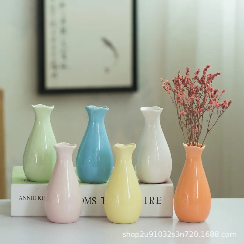 Small Fresh Ceramic Vase Creative Mini Hydroponic Flower Utensils Ins Style Home Living Room Dried Flower Ornament Gift