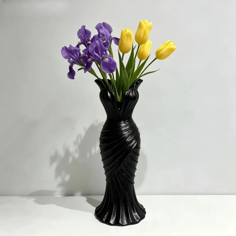 Gown-Shaped 3D Printed Flower Vases Twisted Design Minimalist-Style Elegant Dress Vase Flower Arrangement Decorative Vase