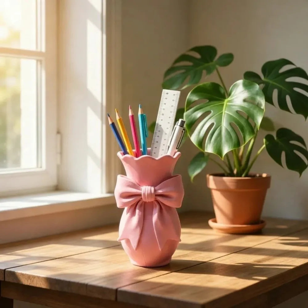 Twisted Design Pink Bow Flower Vases Flower Arrangement 3D Printed Decorative Vase Elegant Style Tabletop Flower Pot
