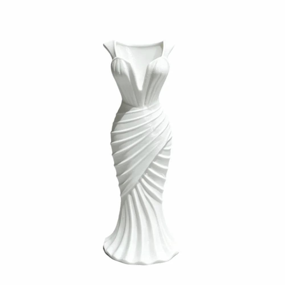 Gown-Shaped 3D Printed Flower Vases Twisted Design Minimalist-Style Elegant Dress Vase Flower Arrangement Decorative Vase