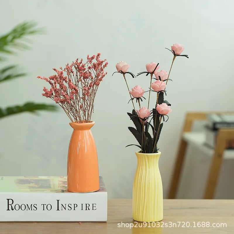 Small Fresh Ceramic Vase Creative Mini Hydroponic Flower Utensils Ins Style Home Living Room Dried Flower Ornament Gift